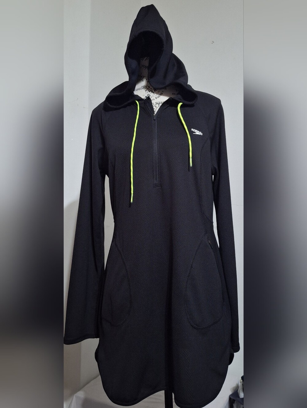 Speedo Women's Black Hoodie Pullover with Lime Drawstrings